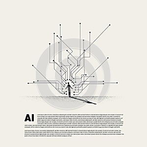 Ai taking human job vector concept. Symbol of technology, future, artificial intelligence. Minimal illustration