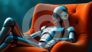 Ai technology. Artificial Intelligence. Humanoid Robot use AI tools for generate images, write code, writer bot, translate,