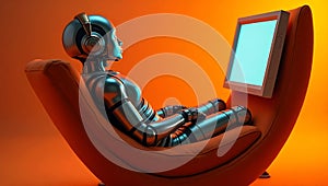 Ai technology. Artificial Intelligence. Humanoid Robot use AI tools for generate images, write code, writer bot, translate,