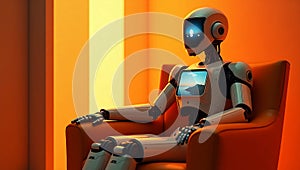 Ai technology. Artificial Intelligence. Humanoid Robot use AI tools for generate images, write code, writer bot, translate,