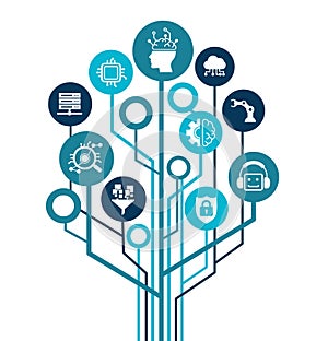 Ai technology, Artificial Intelligence. Artificial intelligence icon set.