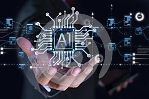 Ai technology, Artificial Intelligence. man using technology smart robot AI. Database and process automation to manage files,