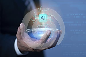 Ai technology, Artificial Intelligence. man using technology smart robot AI. Database and process automation to manage files,