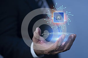 Ai technology, Artificial Intelligence. man using technology smart robot AI. Database and process automation to manage files,