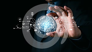 Ai technology, Artificial Intelligence. man using technology smart robot AI, artificial intelligence by enter command prompt