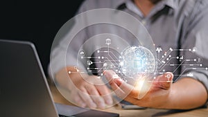 Ai technology, Artificial Intelligence. man using technology smart robot AI, artificial intelligence by enter command prompt