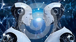 AI technology artificial intelligence, robots and robots facing each other, People using AI by Generative AI