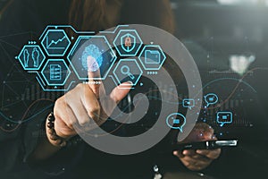 Ai technology. Business using network connection technology, share data, artificial intelligence by enter information command