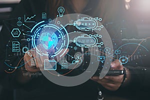 Ai technology. Business using network connection technology, share data, artificial intelligence by enter information command