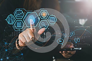 Ai technology. Business using network connection technology, share data, artificial intelligence by enter information command