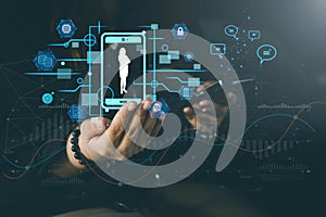Ai technology. Business using network connection technology, share data, artificial intelligence by enter information command