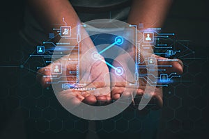 Ai technology. Business using network connection technology, share data, artificial intelligence by enter information command