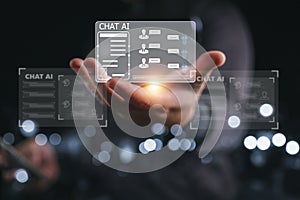 Ai technology, Chat with AI, Artificial Intelligence. man using technology smart robot AI, Chatbot by enter command prompt