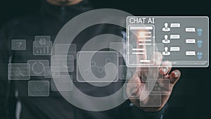 Ai technology, Chat with AI, Artificial Intelligence. man using technology smart robot AI, Chatbot by enter command prompt