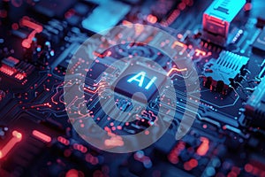 AI technology. Chip with AI latters on circuit board photo