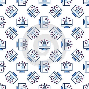 AI Technology on Computer Screen vector Artificial Intelligence colored seamless pattern