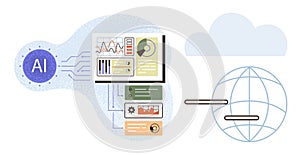 AI technology connecting data analytics with global cloud networking for business solutions