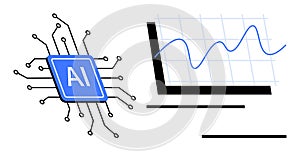 AI Technology and Data Analytics Concept with Microchip and Line Graph