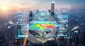 AI Technology Futuristic Cityscape with Data Visualization