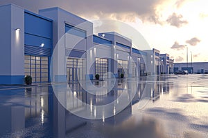 AI technology generated image of modern logistics warehouse building.