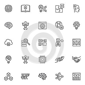 AI technology line icons set