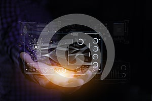 Ai technology, man using Artificial Intelligence technology for working data analysis. Chat with AI, Big data, data analysis and