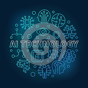 AI technology round blue vector linear illustration