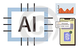 AI Technology with Security Interface, Biometric Authentication, and Data Visualization in Modern Design