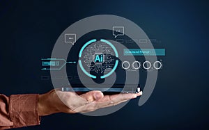 Ai Technology System. Businessman using chat bot intelligence Ai. Chat with AI Artificial Intelligence, developed by OpenAI