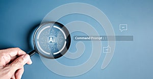 Ai Technology System. Businessman using chat bot intelligence Ai. Chat with AI Artificial Intelligence, developed by OpenAI photo