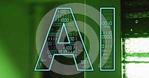 AI text with binary code image over green background