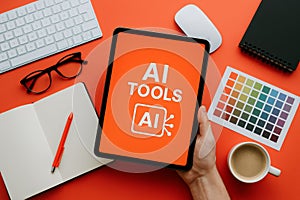 AI Tools Displayed on Tablet in Creative Workspace