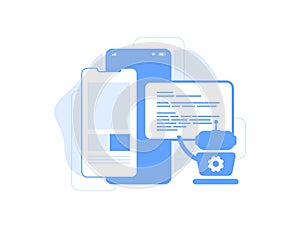 AI tools for mobile app development concept. Built generative AI-Coding Assistant mobile app. AI code writing vector