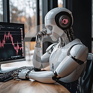 AI Trader Analyzing Stock Market Data on Computer Screen, Artificial Intelligence in Finance