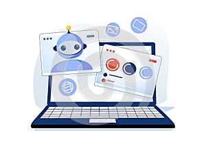 AI Virtual Assistant Artificial Intelligence Chatbot Controlled by Prompt Engineering, vector illustration. Explainable