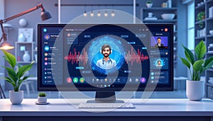 AI virtual assistant interface with voice recognition and user interaction features