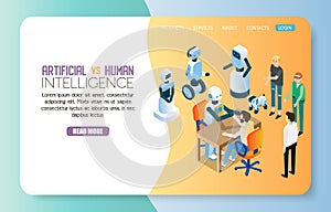 AI vs human landing page website vector template