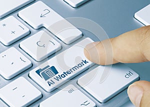 AI Watermark - Inscription on Blue Keyboard Key