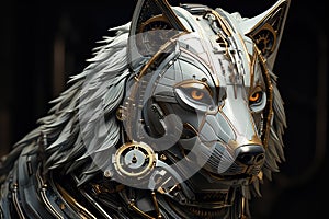 Ai Wolf Cyborg in the style of baroque sci-fi