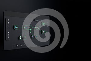 AI workflow automation artificial intelligence software interface nodes triggers data tool dashboard coding icon flow process