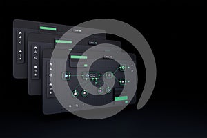 AI workflow automation artificial intelligence software interface nodes triggers data tool dashboard coding icon flow process