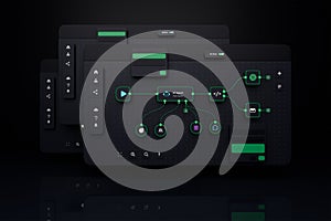 AI workflow automation artificial intelligence software interface nodes triggers data tool dashboard coding icon flow process