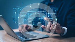 AI workflow automation concept. artificial intelligence software, Businessman uses AI Agent with Coding flow process technology,