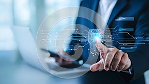 AI workflow automation concept. artificial intelligence software, Businessman uses AI Agent with Coding flow process technology,