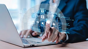 AI workflow automation concept. artificial intelligence software, Businessman uses AI Agent with Coding flow process technology,