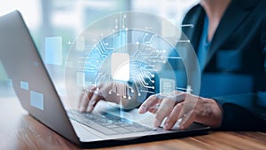 AI workflow automation concept. artificial intelligence software, Businessman uses AI Agent with Coding flow process technology,