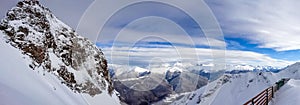 Aibga mountain peak covered by snow. Gorki Gorod ski resort. Sochi, Russia