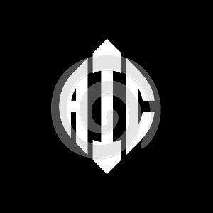 AIC circle letter logo design with circle and ellipse shape. AIC ellipse letters with typographic style. The three initials form a
