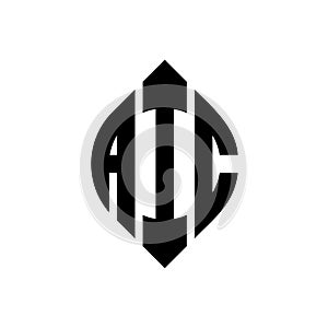AIC circle letter logo design with circle and ellipse shape. AIC ellipse letters with typographic style. The three initials form a