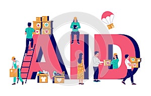 Aid typography banner template, vector flat illustration